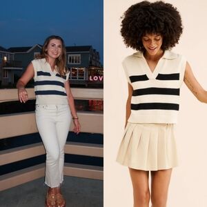 NWT Velvet Mariette Tank Vest Cropped Cream Black Medium